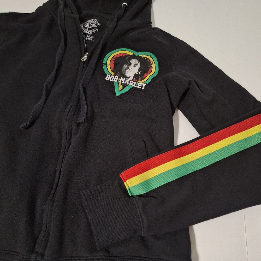 Bob Marley Black "One Love" Hoodie Jacket View 3